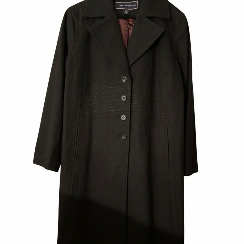 Tommy Hilfiger Women's Black Trench Coat 42” 2 Pockets Split in back NWOT